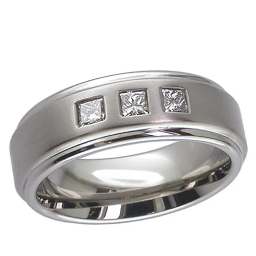 Titanium Wedding Ring with Three Princess Cut Diamonds