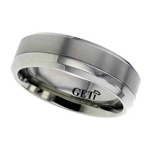 Dual Finish Titanium Wedding Ring with Off-Center Groove