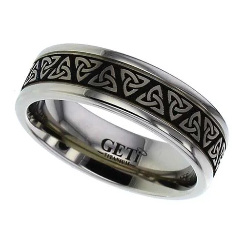Trinity Knot Wedding Ring in Titanium with Grooved Edges