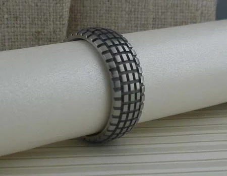 Cycle Trails Tire Tread Wedding Ring in Titanium by GETi