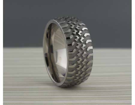 Truck Tire Tread Titanium Wedding Ring by Lashbrook Designs