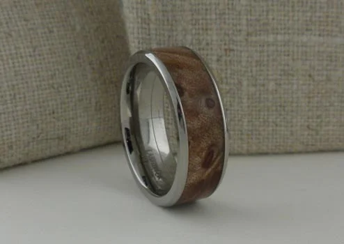 Maple Burl Wood and Titanium Wedding Ring