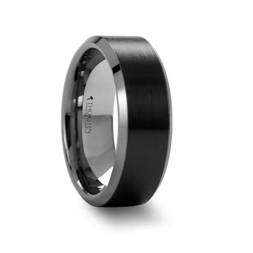Arden Beveled Tungsten Wedding Ring with Brushed Black Ceramic Center