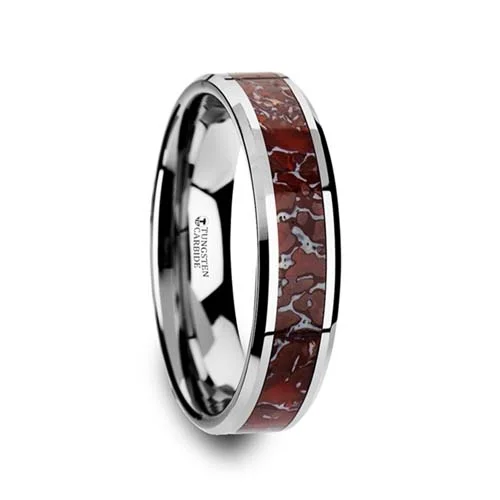 Jurassic Red Dinosaur Bone Inlaid Thorsten Wedding Ring - 4 mm wide