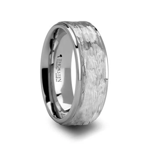 Thorsten Winston Hammered White Tungsten Wedding Ring 8 mm wide