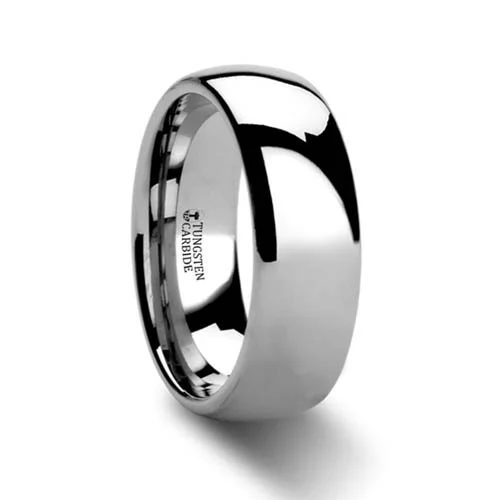 Arlington Round White Tungsten Wedding Ring 8 mm wide