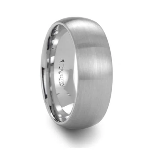 Pythius Round Brushed White Tungsten Wedding Ring 8 mm wide