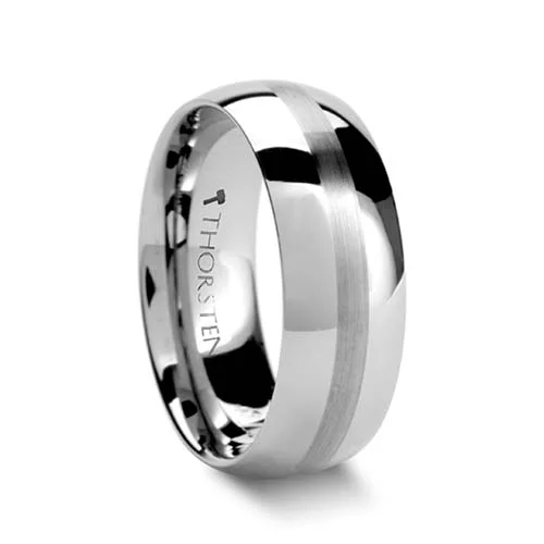 Henderson White Tungsten Wedding Ring with Satin Stripe 8 mm wide
