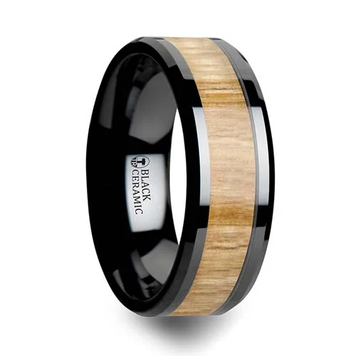 Biltmore Black Ceramic Ring with Ash Wood 8 mm