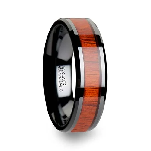Bosulu Padauk Wood & Black Ceramic Wedding Ring 6 mm wide