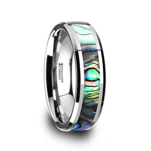 Maui Mother of Pearl Inlay Tungsten Wedding Ring 6 mm wide