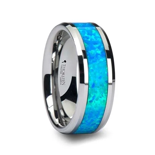 Quasar Tungsten Wedding Ring with Blue-Green Opal Inlay 8 mm wide