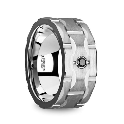 Thorsten Optimus Brush Finish Raised Center Polished Edge Tungsten Ring 10mm Wide Wedding Band with Custom Inside Engraved Personalized from Roy Rose Jewelry 