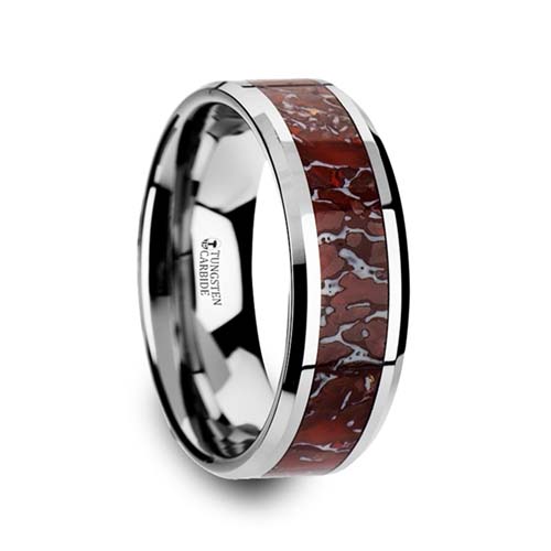 Jurassic Red Dinosaur Bone Inlaid Thorsten Wedding Ring