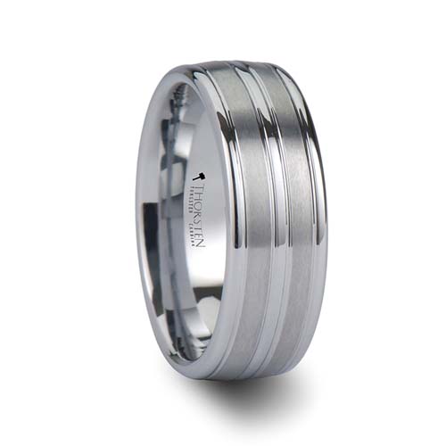 Vancouver Triple Grooved White Tungsten Wedding Ring