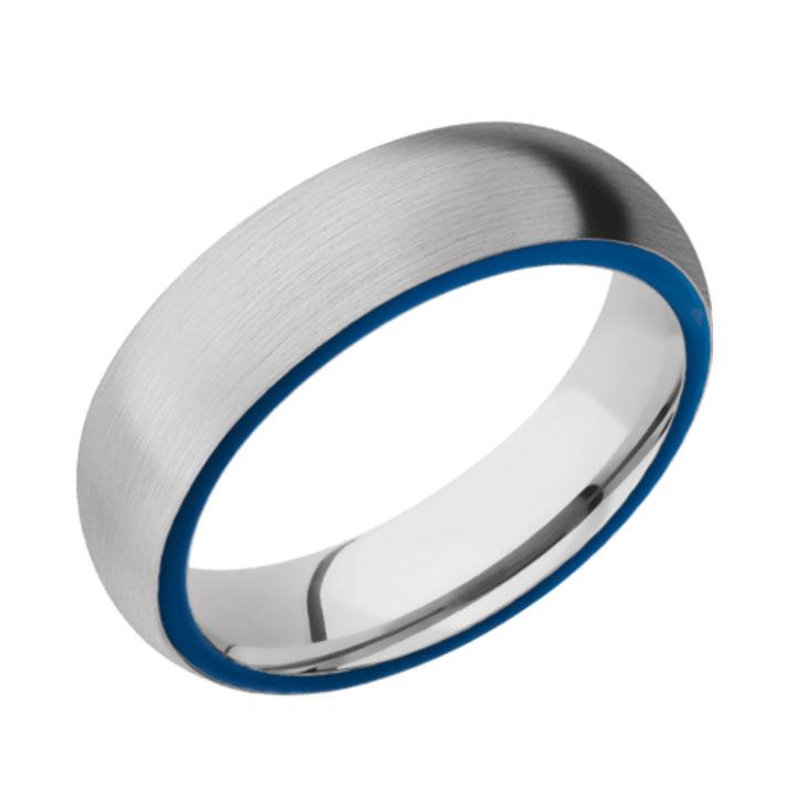 Side Blue &amp; Satin Finish Cobalt Chrome Thin Blue Line Wedding Ring