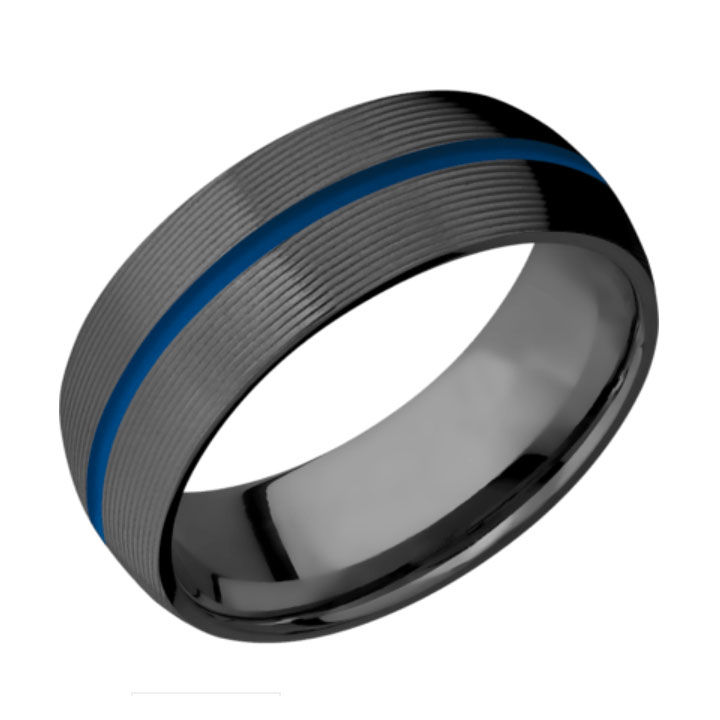 Blue &amp; Machine Finish Domed Thin Blue Line Wedding Ring
