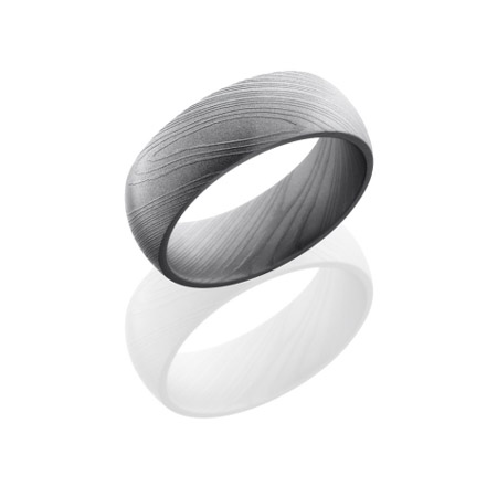 Domed Damascus Steel Wedding Ring with Bead Finish