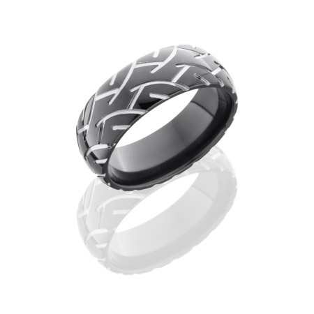 Motorcycle Tire Tread Wedding Ring in Black Zirconium