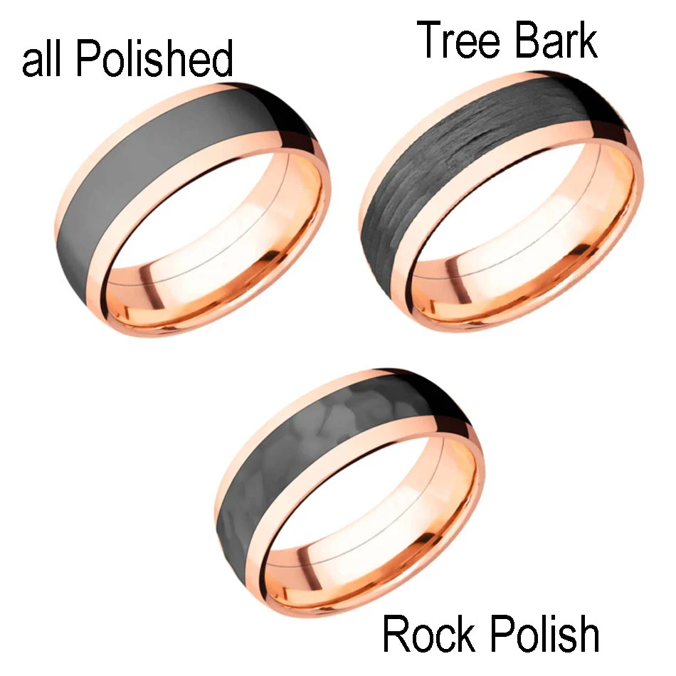 8 mm Rose Gold Wedding Ring with Black Zirconium Inlay — Unique