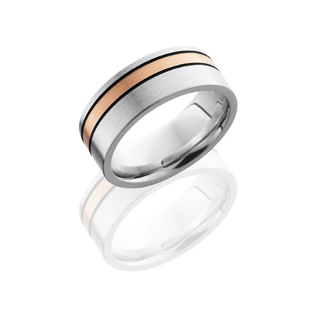 Cobalt Chrome Wedding Ring with 14K Rose Gold Off Center Stripe