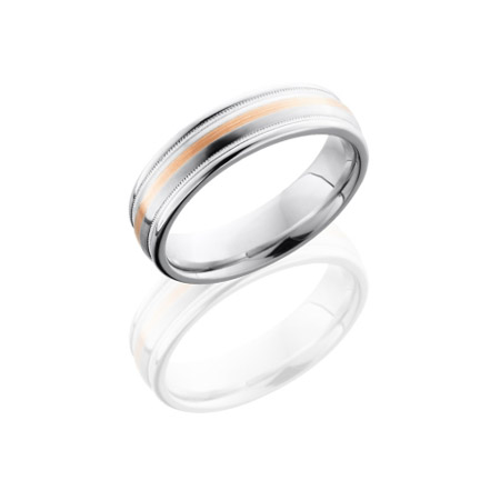 Cobalt Chrome Wedding Ring with 14K Rose Gold Inlay and Milgrain