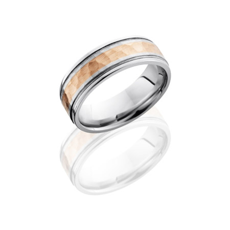 Cobalt Chrome Wedding Ring with 14K Rose Gold Inlay and Milgrain