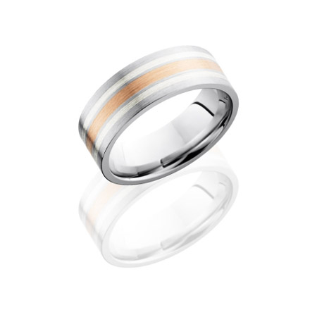 Cobalt Chrome Wedding Ring with Rose Gold &amp; Silver Inlay