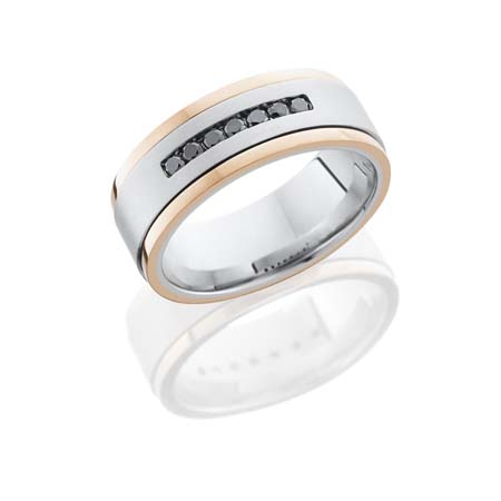 Cobalt Chrome Wedding Ring with Black Diamonds &amp; Rose Gold Edges