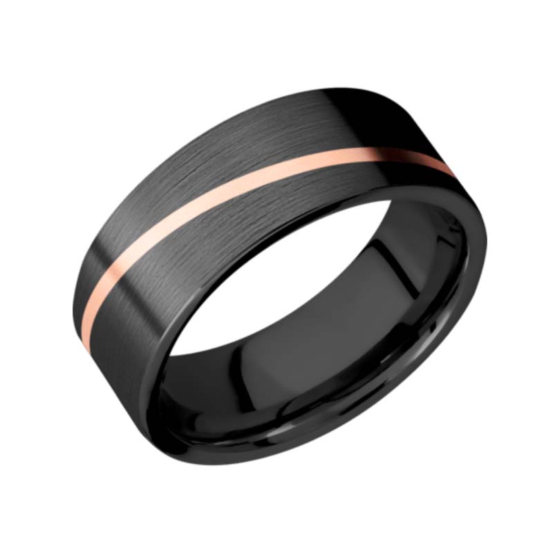 Black Zirconium Wedding Ring with 1 mm Rose Gold Inlay