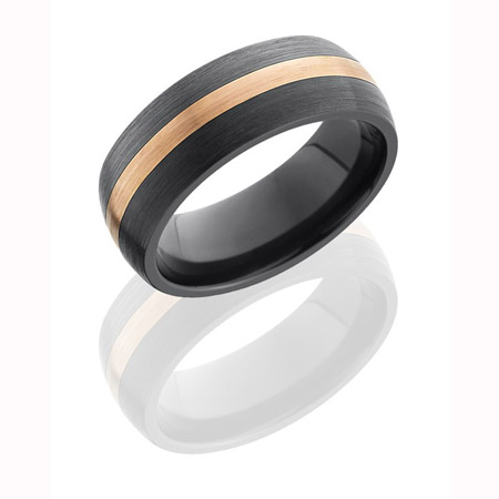 Black Zirconium Wedding Ring with 2 mm Rose Gold Inlay