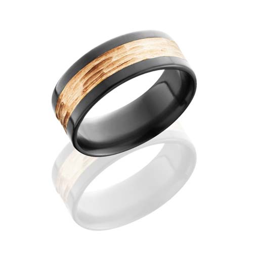 Black Zirconium and 14K Rose Gold Tree Bark Wedding Ring