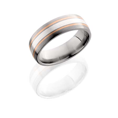 Titanium Wedding Ring with Sterling Silver and Rose Gold Inlays