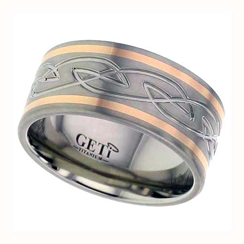 Celtic Knot Titanium Wedding Ring with 18K Rose Gold