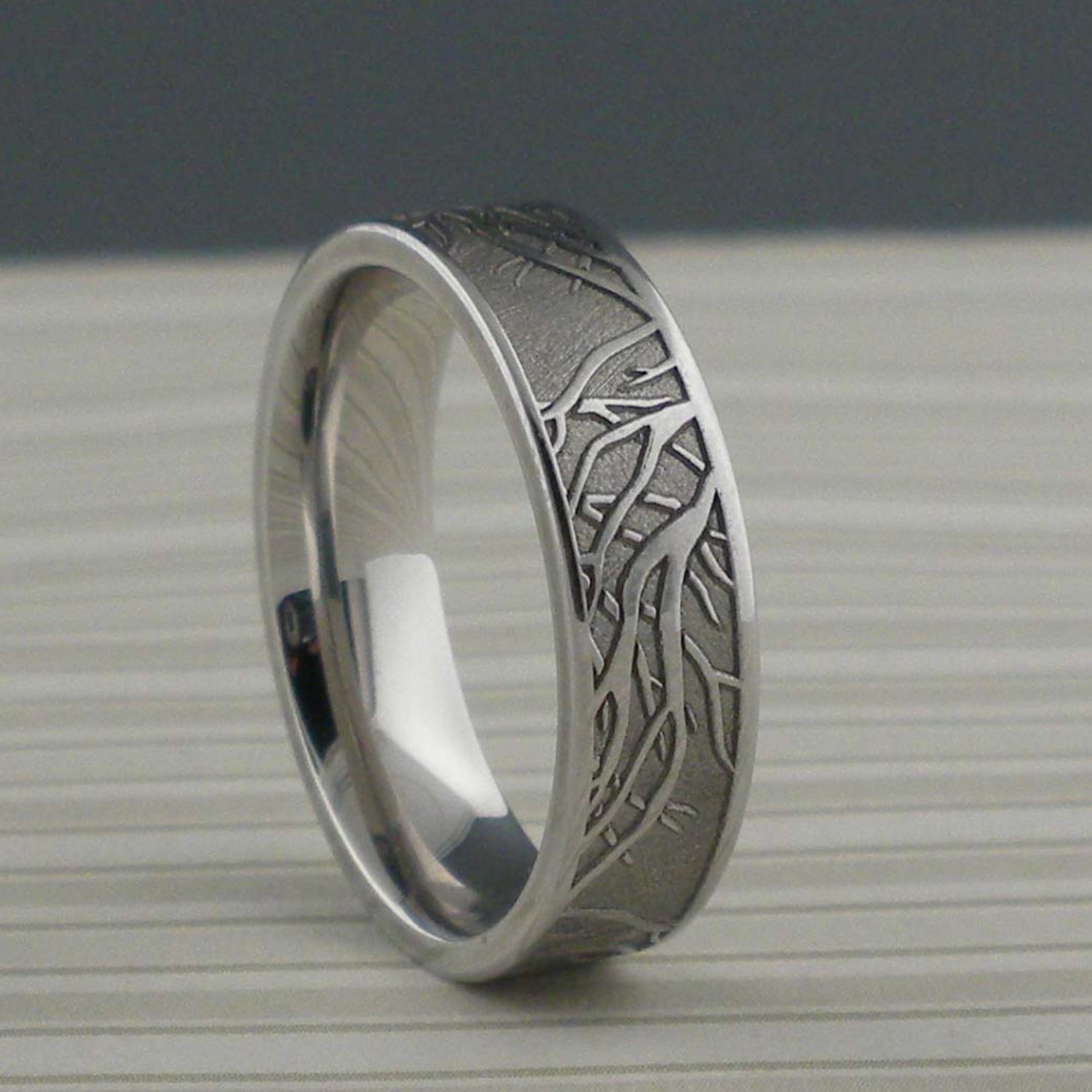 Cobalt Chrome Wedding Ring with Tree of Life Branches