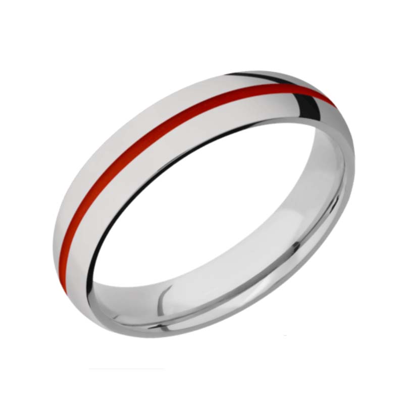 Titanium Domed Wedding Ring with 1 mm Thin Red Line Polished Finish