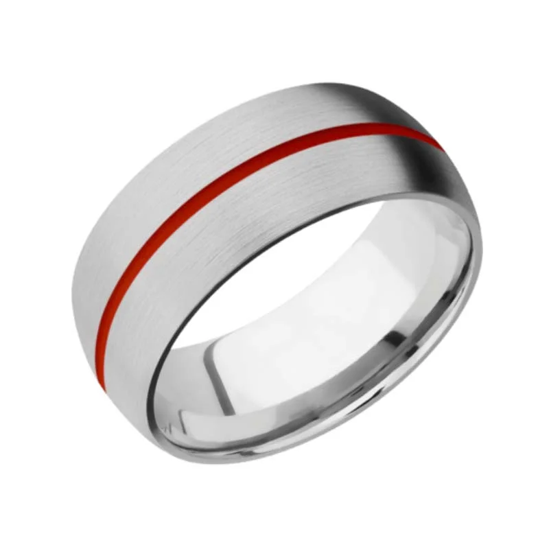 Titanium Domed Wedding Ring with 1 mm Thin Red Line Satin Finish