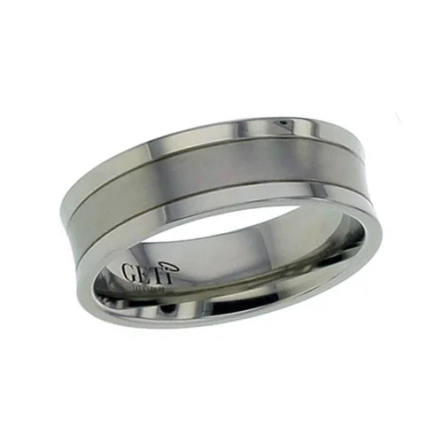 Concave Titanium Wedding Ring with Dual Finishes