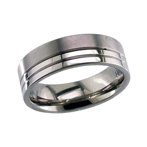 Titanium Wedding Ring with Two Grooves