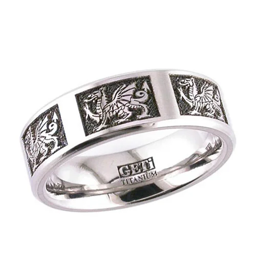 Welsh Dragon Flat Profile Titanium Wedding Band