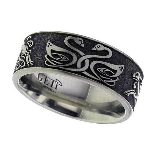 Celtic Swan & Celtic Hound Titanium Wedding Ring