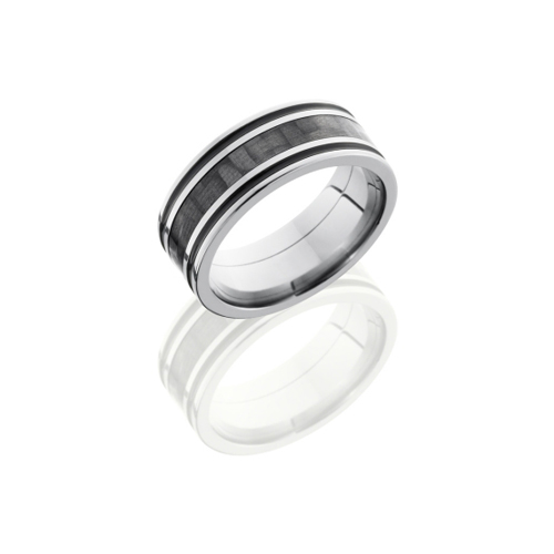 Titanium &amp; Carbon Fiber Wedding Ring with Antique Grooves