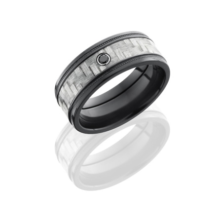 Black Zirconium and Silver Carbon Fiber with Black Diamond Wedding Ring