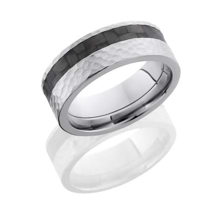 Titanium and Carbon Fiber Wedding Ring with Hammer Finish