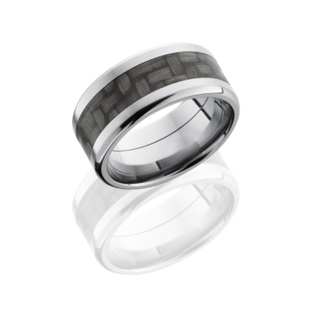 Wide Carbon Fiber and Titanium Wedding Ring with Beveled Edge