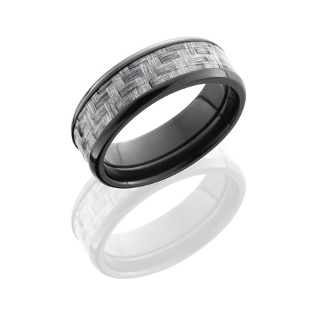 Black Zirconium and Silver Carbon Fiber Wedding Ring