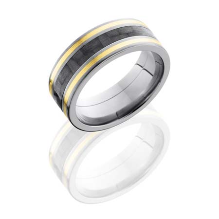 Carbon Fiber Wedding Ring with 14K Yellow Gold Inlay