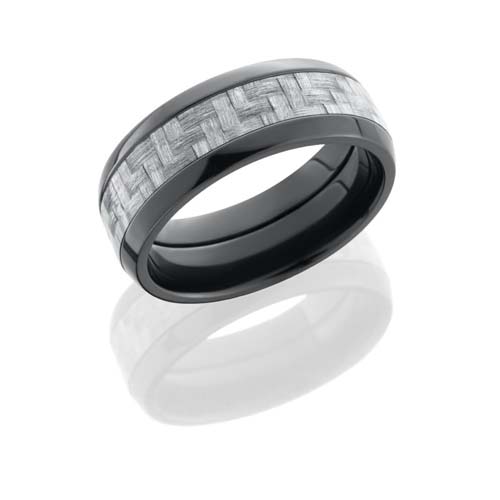 Black Zirconium Wedding Ring with Silver Carbon Fiber Inlay