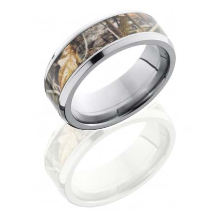 Camo Titanium Wedding Ring with Beveled Edge