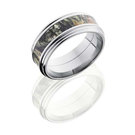 Camo and Titanium Wedding Ring with Rounded Edges
